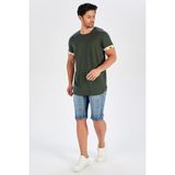 Peraluna Kol Ucu Baskılı Uzun Erkek T-Shirt - Haki