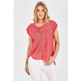 Peraluna Magenta Blouse Düşük Kol Bluz - Koral