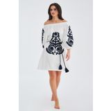 Peraluna MASUMI DRESS %100 Pamuk Diz Hizası Yazlık Kadın Elbise Beyaz/Lacivert