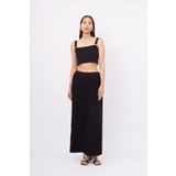 Peraluna MAXI SKIRT Maxi Boy Pileli Kadın Triko Etek - Siyah