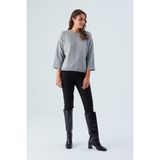 Peraluna Nell Pullover Yanları Yırtmaçlı 3/4 Kol Ince Kadın Triko Kazak gri Melanj - XL