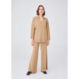 Peraluna Polo V Yaka Bol Kesim Kadın Triko Kazak Camel Melanj - XL