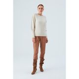 Peraluna Rakel Pullover Omuz Büzgülü Yumuşak Kadın Triko Kazak Ekru - XL