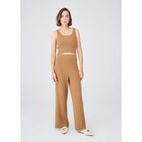 Peraluna Ribana Örgü Kaşmir Karışımlı Krop Fit Kadın Triko Atlet - Camel - XL