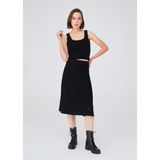 Peraluna Ribana Örgü Kaşmir Karışımlı Krop Fit Kadın Triko Atlet - Siyah - XL