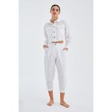 Peraluna Sandal Gömlek Bol Kesim Cepli Yazlık Crop Kadın Gömlek Beyaz - L - XL