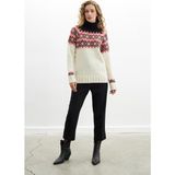 Peraluna Styleboom x Peraluna Cotswald Faır Isle Pullover Balıkçı Yaka Baklava Desen Kazak Kadın Triko Kazak - Ekru Multi - XL
