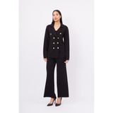 Peraluna Styleboom x Peraluna Katherıne Blazer Çelik Örgü Klasik Kesim Düğmeli Blazer Kadın Triko Ceket - Siyah