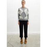 Peraluna Styleboom x Peraluna Oxford Pullover Bisiklet Yaka Baklava Desen Kadın Triko Kazak - Gri Melanj - XL