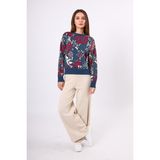 Peraluna Sweet Dreams Çiçek Jakarlı Kadın Triko Kazak - Indigo Multi - İndigo - L - XL