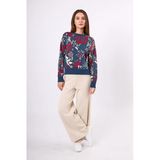 Peraluna Sweet Dreams Çiçek Jakarlı Kadın Triko Kazak - Indigo Multi