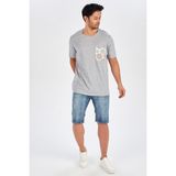 Peraluna Tek Cepli Düz Kesim Uzun Erkek T-Shirt - Açık Gri Melanj