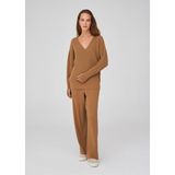 Peraluna V Yaka Bol Kesim Kaşmir Karışım Kadın Triko Kazak Camel - XL