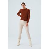 Peraluna Vanessa Pullover Merino Yünlü Yanları Yırtmaçlı Ince Kadın Triko Kazak Kahve - XL