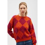 Peraluna Yurika Baklavalı Kadın Triko Kazak - Turuncu Multi - XL