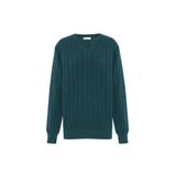 Peraluna ZACHA 'V Neck' NECK PULLOVER Üç Boyut Çizgili Mevsimlik Erkek Triko Kazak - Turkuaz