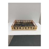 Peramari Dekoratif Dikdörtgen Krom Metal Cam Sunum Tepsisi Gold Krom Gold 40 x 32
