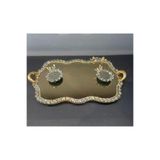Peramari Dekoratif Kristal Cam Ayna Bulut Sunum Tepsisi Gold Gold 40 x 27