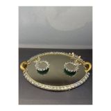 Peramari Dekoratif Kristal Cam Ayna Oval Sunum Tepsisi Gold Gold 36 x 27
