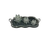 Peramari Dekoratif Kristal Cam Dörtlü Bulut Tepsi Lotus Mumluk Seti Gümüş GÜMÜŞ 40 x 27