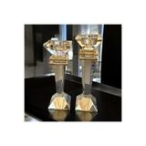 Peramari Dekoratif Kristal Cam İkili Baba Şamdan Şeffaf Bal Rengi Sarı 23 x 27