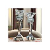 Peramari Dekoratif Kristal Cam İkili Baba Şamdan Şeffaf Beyaz 23 x 27