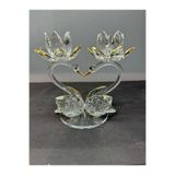 Peramari Dekoratif Kristal Cam Ikili Lotus Kuğulu Kalp Şamdan Gold Gold 34 x 48