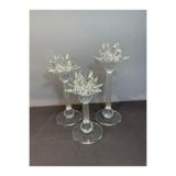 Peramari Dekoratif Kristal Cam Lotus Üçlü Mumluk Gümüş Gümüş 28 x 13