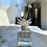 Peramari Dekoratif Kristal Cam Oda Koku Şişesi Şeffaf Sade- Gold Beyaz 20 x 7
