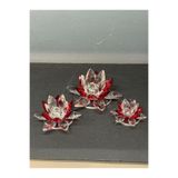 Peramari Dekoratif Kristal Cam Üçlü Cam Lotus Mumluk Kırmızı Kırmızı 34 x 48