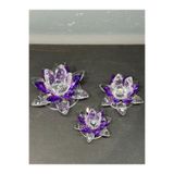 Peramari Dekoratif Kristal Cam Üçlü Cam Lotus Mumluk Mor Mor 18 x 15