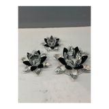 Peramari Dekoratif Kristal Cam Üçlü Cam Lotus Mumluk Siyah Siyah