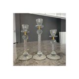 Peramari Dekoratif Kristal Cam Üçlü İnce Uzun Metal Şamdan Gold Beyaz 27x7x22