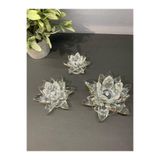 Peramari Dekoratif Kristal Cam Üçlü Lotus Mumluk Şeffaf Gold Şeffaf-Gold 7 x 10