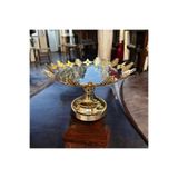 Peramari Dekoratif Krom Cam Mermer Desenli Yuvarlak Meyve Sunum Tepsisi Gold 2 Sarı 30 x 17