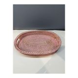 Peramari Dekoratif Polyester Hasır Tepsi Pembe-Gold Eskitme PEMBE GOLD 26 x 32