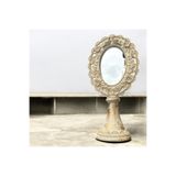 Peramari Dekoratif Polyester Kuşlu Ayaklı Makyaj Aynası Krem Eskitme 32X16X10 cm - 11,3x8,5x33 - Bej