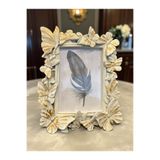 Peramari Dekoratif Polyester Resim Çerçevesi Kelebekli Krem Gold Eskitme 17X12 cm