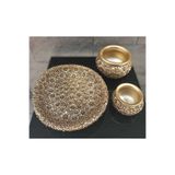 Peramari Dekoratif Polyester Üçlü Tabaklı Papatyalı Vazo Seti Gold Gold 26 x 18