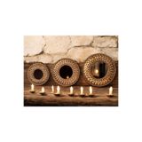 Peramari Dekoratif Polyester Yuvarlak Hasırlı Üçlü Ayna Takımı Gold Eskitme Gold Eskitme 31 x 27