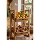 PeraWooden Pera Wooden Market 2 Katlı Ahşap Sebzelik Meyvelik Mutfak Organizer