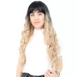 Perçemli Uzun Su Daası Fiber Sen Peruk / Siyah / Balköpüğü Ombreli