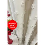 Perde Pendik Fon Ekru Kırık Beyaz Krem Pufy Püsküllü Ponponlu Saçaklı Pano Sık Pileli Keten,Ekru 100 X 270