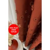 Perde Pendik Fon Kiremit Pufy Püsküllü Ponponlu Sık Pileli Keten Pano Tek Kanat,Çok Renkli 150 X 245