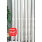 Perde Pendik Tül Keten Lüks Simli Pırıltılı Şeritli Çizgili Sakallı Gramajlı Sık Pile,Kırık Beyaz 380 X 210