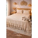 Perde Plus %100 Pamuk Yatak Örtüsü Yastık Kılıfı Takımı Fırfırlı – Çift Kişilik Doğal, Nefes Alan, Yumuşak Doku - Bej - 240 x 260 cm