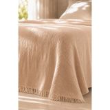 Perde Plus Premium Müslin Yatak Örtüsü Çift Kişilik Yumuşak Dokulu Püsküllü Pike Örtü 230 x 250 cm - Bej