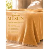 Perde Plus Premium Müslin Yatak Örtüsü Çift Kişilik Yumuşak Dokulu Püsküllü Pike Örtü 230 x 250 cm - Hardal