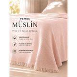 Perde Plus Premium Müslin Yatak Örtüsü Çift Kişilik Yumuşak Dokulu Püsküllü Pike Örtü 230 x 250 cm - Pembe