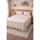 Perde Plus Yatak Örtüsü Pamuklu Keten Fırfırlı Bej - 220 x 240 cm